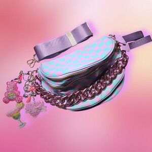 Bum Bag Bundle Deal | Checkered Nylon Crossbody +  Acrylic Chain & 3 Bag Charms